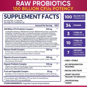 100 Billion Natural Organic Probiotics, Digestive Enzymes - Gut & Immune Health, Gas & Bloating Relief - Image 2