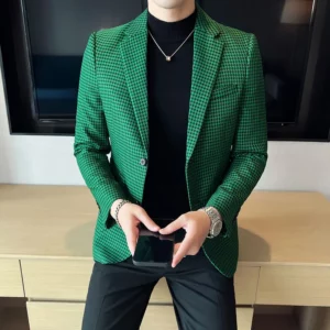 British Style Men's Fashionable Single Breasted Suit Jacket Blazer Casual Checkered Tailcoat Suit Men's Business Slim Fit Jacket - Image 3