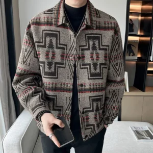 Spring Autumn Korean Trendy Handsome Fashion Jacket Men Casual Youth Male Coat Striped Turn-down Collar Loose Streetwear Clothes - Image 2