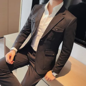Winter Woolen Suit Jacket for Men Multiple Pockets Slim Fit Casual Business Blazers Masculino Wedding Streetwear Social Coats - Image 3