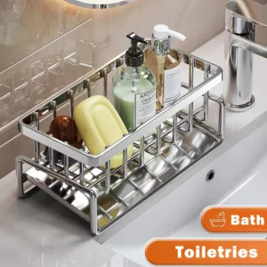Sink Cleaning Tools Storage Rack Kitchen Multifunctional Stainless Steel Drain Rack for Sponge Cleanser Organizer Rag Hanger - Image 2