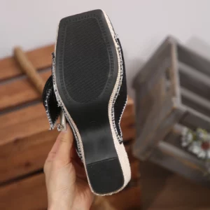 Women'S Thick Heel Metal Buckle Slippers With Straight Strap Beach Sandals Western Cowboy Style Chunky Heel Platform Slippers - Image 5