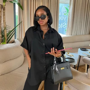 African Women's Wear Suit Elegant Lapel Shirt Women's Casual Loose High Waist Slimming Wide Leg Pants European and American Two- - Image 3