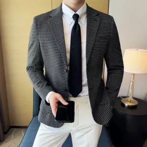 Autumn Winter Simple Plaid Suit Jacket Men Slim Casual Business Men Blazers Fashion Wedding Groom Banquet Social Dress Jackets - Image 5