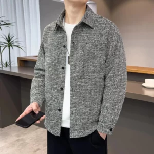 Spring Fashion Shirt Jacket for Men Stylish and Personalized with a Collar High-end Gray Casual Sleeve Shirt - Image 1