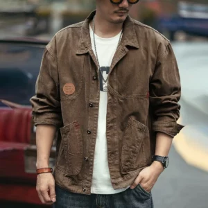 Spring and Autumn Retro Washed Denim Jacket Men's Handsome Loose Working Casual Jacket - Image 4