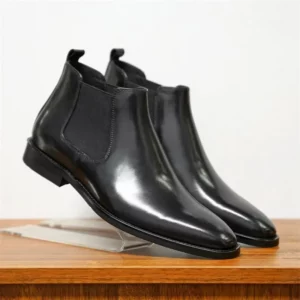 Fashion Men's Chelsea Boots Handmade Leather Shoes Autumn Winter Square Head PU Ankle Boots Business Casual Men Short Boots - Image 5