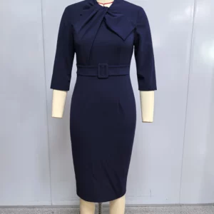 Fashion Solid Color Asymmetrical Long Sleeve Bodycon Dress Business Attire Women Elegant Office Lady Slim Fit Workwear - Image 3