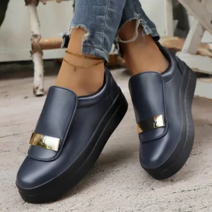 Fashion Metal Decor White Sneakers for Women Lightweight Slip-On Casual Shoes Woman PU Leather Platform Sports Shoes Plus Size - Image 3
