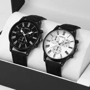 2PCS Set Couple Fashion Casual Leather Watches Ladies Simple Dial Quartz Wristwatches Dress Clock Montre Femme - Image 1