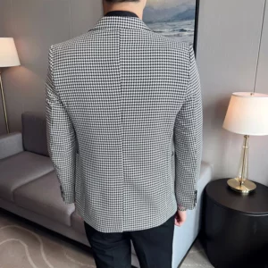 British Style Men's Fashionable Single Breasted Suit Jacket Blazer Casual Checkered Tailcoat Suit Men's Business Slim Fit Jacket - Image 6