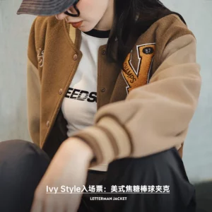 Maden Vintage Collegiate Baseball Jacket with Letter Embroidery Woolen Thicker Short Versatile Coat for Women's Fall and Winter - Image 5