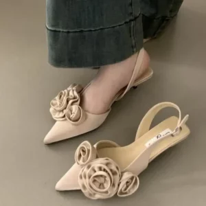 Designer Woman Shoes Pointed Toe Flower Sexy Women Shoes Sandals Dress Slippers Mules Shoes Spring New Flip Flops French Female - Image 2