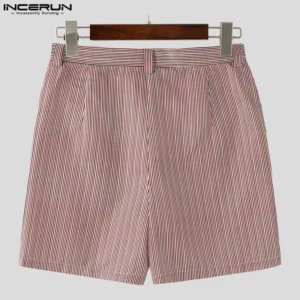 INCERUN Men Striped Shorts Button Zipper Joggers Casual Men Bottoms Streetwear Summer 2025 Loose Fashion Leisure Male Shorts 5XL - Image 3