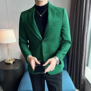 British Style Men's Fashionable Single Breasted Suit Jacket Blazer Casual Checkered Tailcoat Suit Men's Business Slim Fit Jacket - Image 5