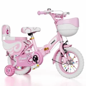 2-9 years old Children's Bicycles Boys Girls Folding Bike Flash Auxiliary Wheel Adjustable Bikes Pink - Image 7