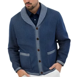 Men Cardigan Open Stitch Sweaters Coat Turn Down Collar Full Sleeve Single Breasted Splice Pockets Knit Coats Autumn Winter - Image 4