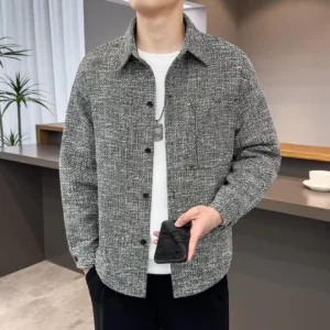 Spring Fashion Shirt Jacket for Men Stylish and Personalized with a Collar High-end Gray Casual Sleeve Shirt - Image 3