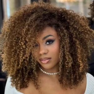 Highlight Brown Afro Kinky Curly Short Bob Human Hair Wigs For Women Brazilian Remy Hair Full Machine Made Glueless Colored Wig - Image 4