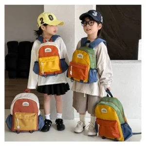 New Color Block Kids Backpack Lightweight Kindergarten School Bag for Boys Girls Travel Outdoor Leisure - Image 3