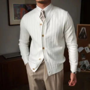 Autumn Winter Men's Business Casual V Neck Cardigan Solid Color Knit Sweatercoat Male Slim Fit Long Sleeve Knitted Sweater Tops - Image 5