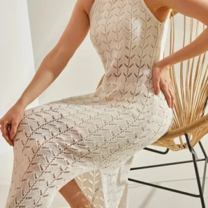 2025 summer new women's casual knitted cutout sling split dress - Image 1