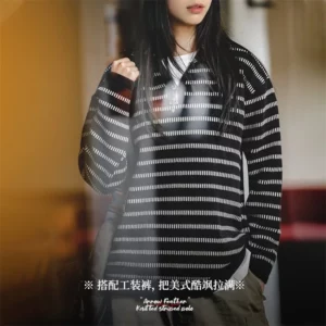Maden Arrow Feature Knitted Striped Polo for Women Soft and Comfortable Sweater Autumn and Winter Unisex Thick Pullover - Image 5