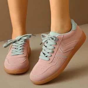 Pink Lace Up Sports Shoes Women Spring Autumn Breathable Plus Size 35-44 Sneakers Woman Suede Sewing Casual Shoes Flats - Image 1
