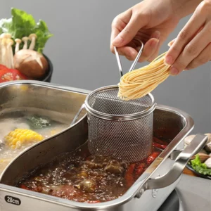 304 Stainless Steel French Fries Pasta Basket Hot Pot Colander with Hook Drainer Oil Filter Mesh Sieve Strainer Spoon Kitchen - Image 3