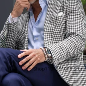 Pink Houndstooth Suit Jacket Woolen Suit Blazer Business Top Single Breasted Slim Fit Plaid Suit Jacket Wedding Warm Suits Coat - Image 4