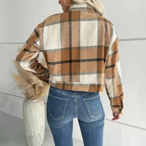 2024 Print Plaid Turn Down Collar Women Full Sleeve Cardigan Short Coats Autumn Winter Single Breasted Button Regular Jackets - Image 3
