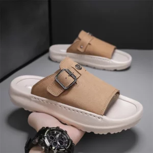 CYYTL Mens Slippers Casual Summer Shoes Beach Sandals Outdoor Slides Leather Walking Comfort Lightweight Luxury Designer Fashion - Image 2