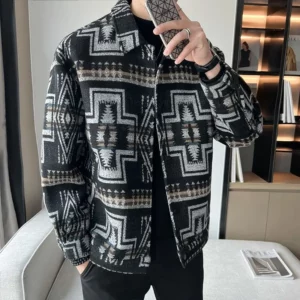 Spring Autumn Korean Trendy Handsome Fashion Jacket Men Casual Youth Male Coat Striped Turn-down Collar Loose Streetwear Clothes - Image 4