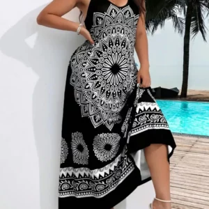 Summer Plus Size Women's Suspender Bohemian Dress Backless Dress - Image 1