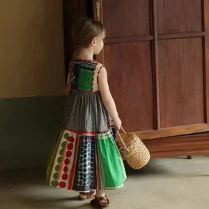 Summer Children's Fashionable Round Neck Sleeveless Geometric Multi-color Dress Comfortable Casual Dress Women's Dress - Image 6