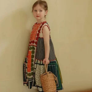 Summer Children's Fashionable Round Neck Sleeveless Geometric Multi-color Dress Comfortable Casual Dress Women's Dress - Image 4