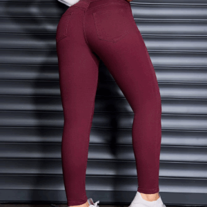 Fashionable and Versatile Burgundy Stretch Jeans for Women - Image 4