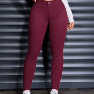 Fashionable and Versatile Burgundy Stretch Jeans for Women - Image 6
