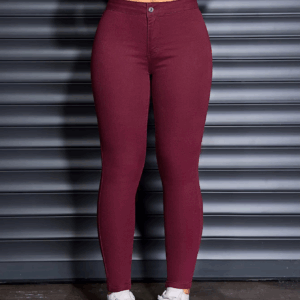 Fashionable and Versatile Burgundy Stretch Jeans for Women - Image 3