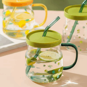 600/780ml Grass Pattern Mug With Straw And Lid Glass Tumbler With Graduated Heat Resistant Cup For Coffee Milk Drinkware - Image 5