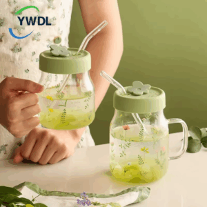 600/780ml Grass Pattern Mug With Straw And Lid Glass Tumbler With Graduated Heat Resistant Cup For Coffee Milk Drinkware - Image 7