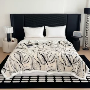 Leaf Jacquard Taffeta Flannel Double-Layer Blanket Multi Functional Leisure Blanket for Office Sofa Soft and Warm Bed Decoration - Image 5