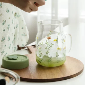 600/780ml Grass Pattern Mug With Straw And Lid Glass Tumbler With Graduated Heat Resistant Cup For Coffee Milk Drinkware - Image 3