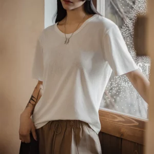 Maden New Casual Lightweight Short Sleeve T-Shirt Women's Summer Basic Crew Neck Tee Breathable Layering White Loose Fit Tops - Image 4