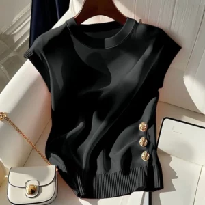 French Light Luxury Style Beautiful Pink Round Neck Knitted Sleeveless T-shirt for Women in Summer Chic Age-reducing Top - Image 5