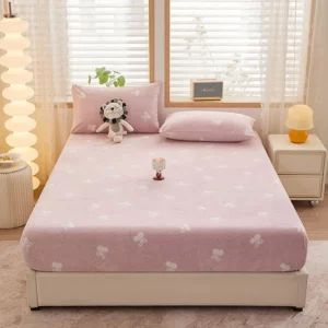 Carved Velvet Jacquard Single Fitted Sheet 1 Pcs Comfortable Bed Cover with Elastic Band Queen Double Mattress Protective Cover - Image 3