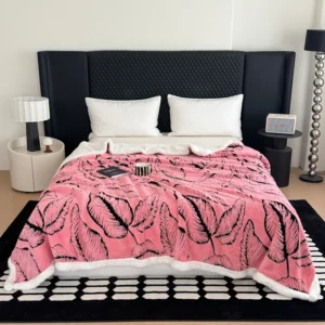 Leaf Jacquard Taffeta Flannel Double-Layer Blanket Multi Functional Leisure Blanket for Office Sofa Soft and Warm Bed Decoration - Image 4