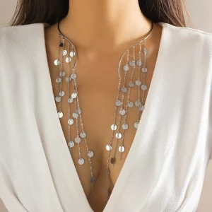 Lacteo Vintage Imitation Pearl Star CCB Tassel Necklace Open Collar Women Choker Multilayer Charm Sexy Chest Chain Gifts Ladies - Image 4