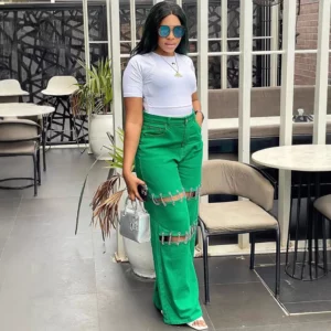New Casual Empty Nail and Chain Stitching Jeans. Women's Spring Summer Fashion Solid-colored Loose High-waisted Wide-leg Jeans - Image 2