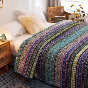 Floral Quilted Bedspread on the Bed, Student Dormitory Blanket, Tatami Sheet Coverlet, Plaid Linen, Cubrecam Bed Cover, Co - Image 1